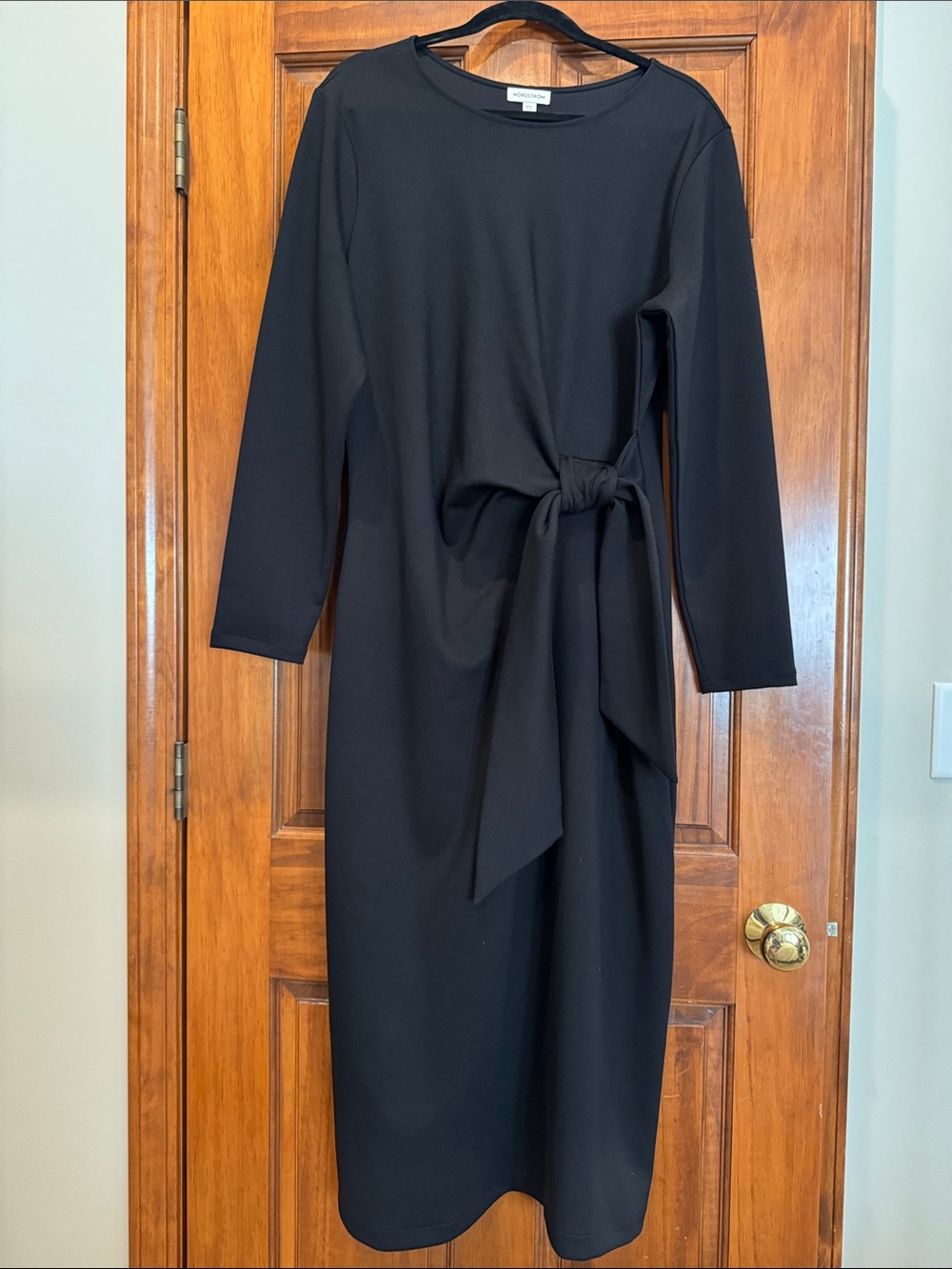Nordstrom Black Long Sleeve Tie-Waist Dress